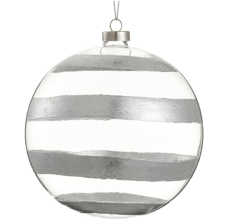 6" Clear and Silver Striped Glass Ball Ornament – Noel Decor