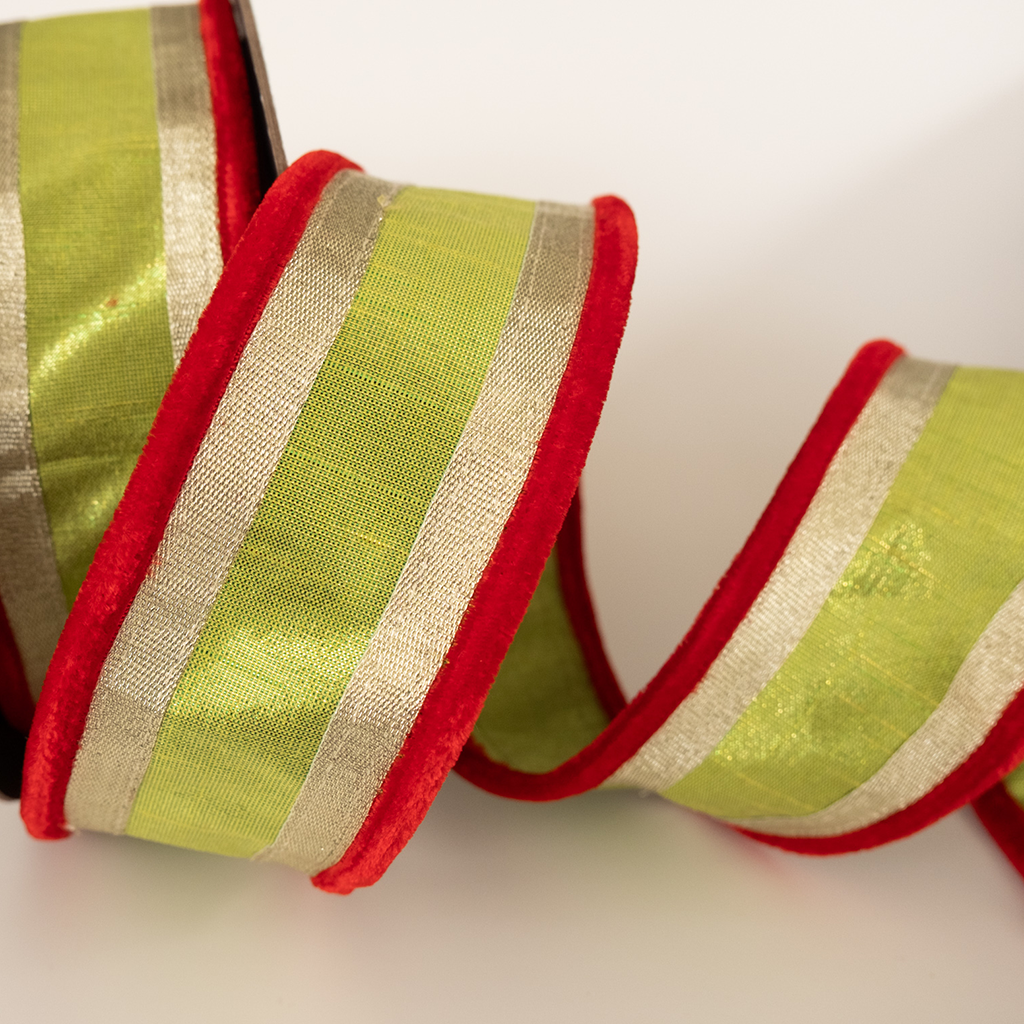 3” Lime Green and Red Velvet Ribbon