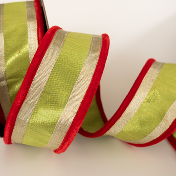 3” Lime Green and Red Velvet Ribbon