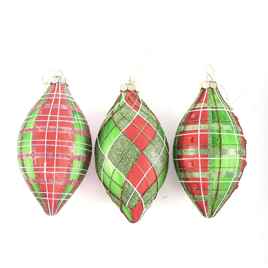6.3” Red and Green Plaid Ornament (Set of 3)