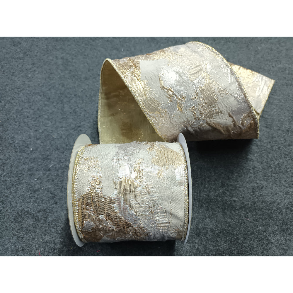 4” Gold/Cream/Pink Shimmering Jacquard Ribbon