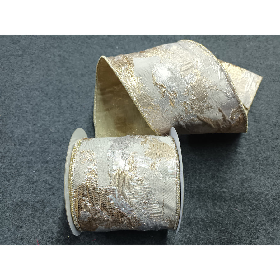 4” Gold/Cream/Pink Shimmering Jacquard Ribbon