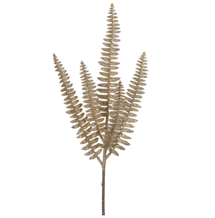 25" Gold Glitter Fern Spray