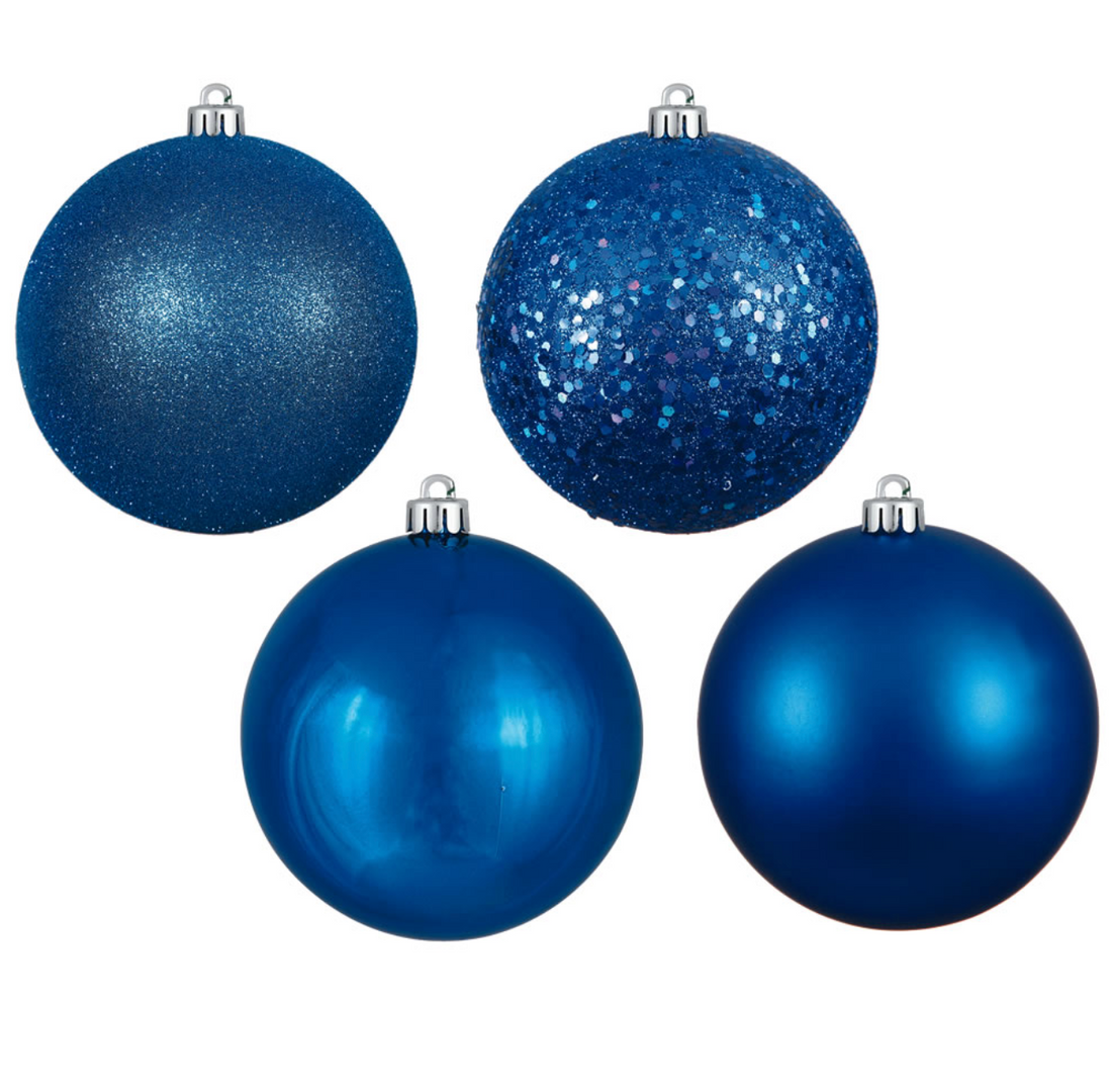 3" Blue 4-Finish Ball Ornament (Set of 32)
