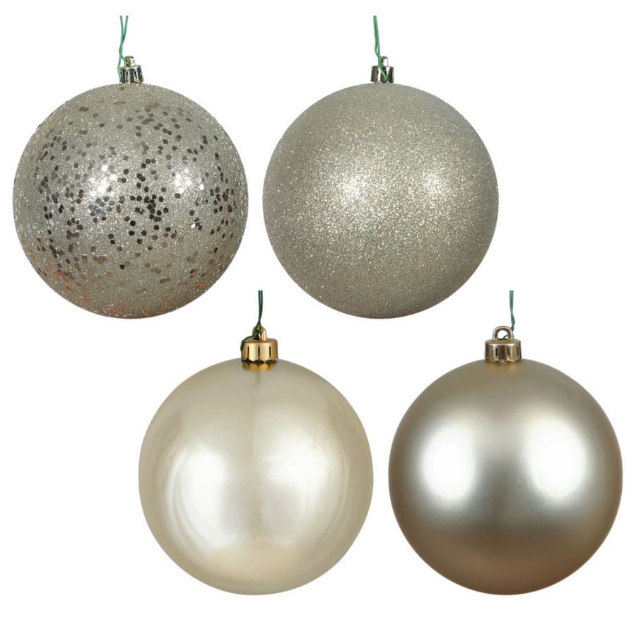 3" Champagne 4-Finish Ball Ornament (Set of 32)
