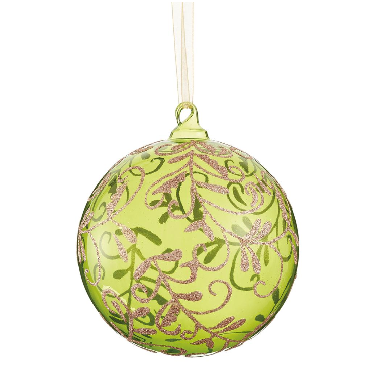 4.75" Lime with Champagne Detail Glass Ball Ornament