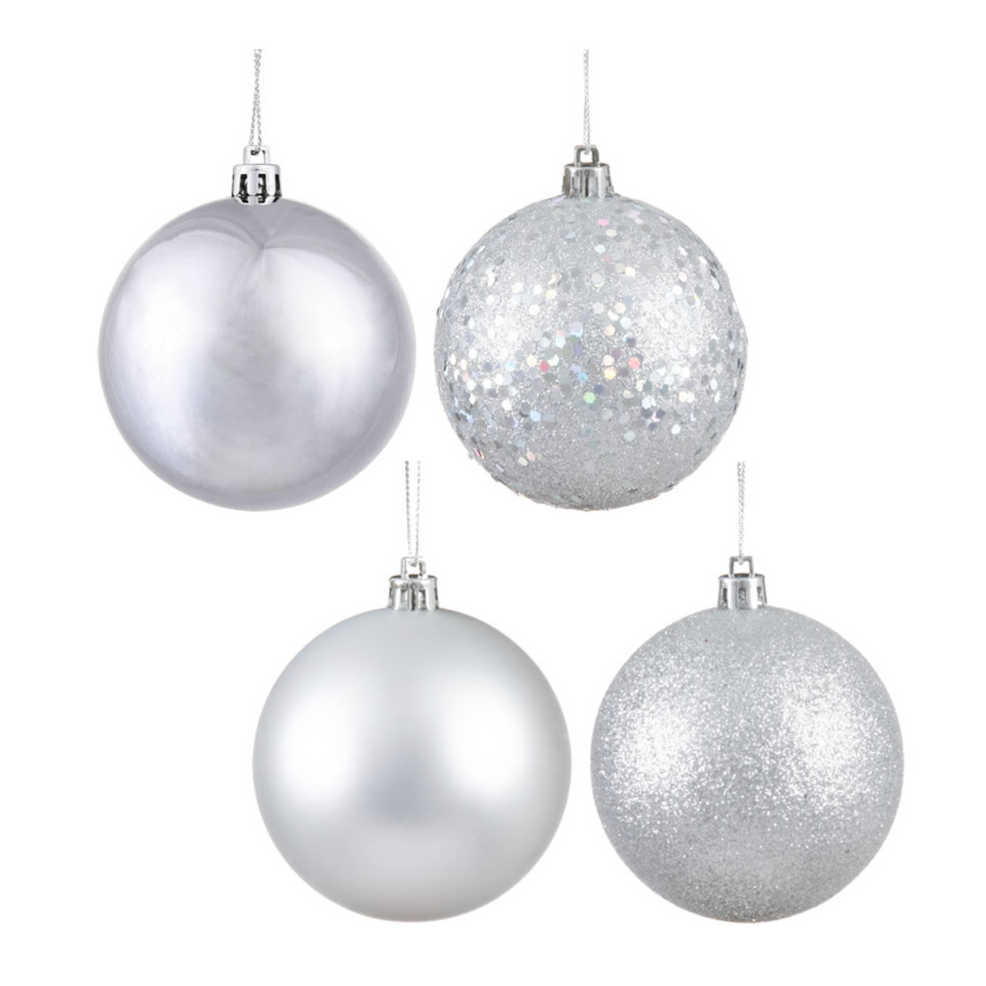 4.75" Silver 4-Finish Ball Ornament (Set of 4)
