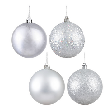 4.75" Silver 4-Finish Ball Ornament (Set of 4)