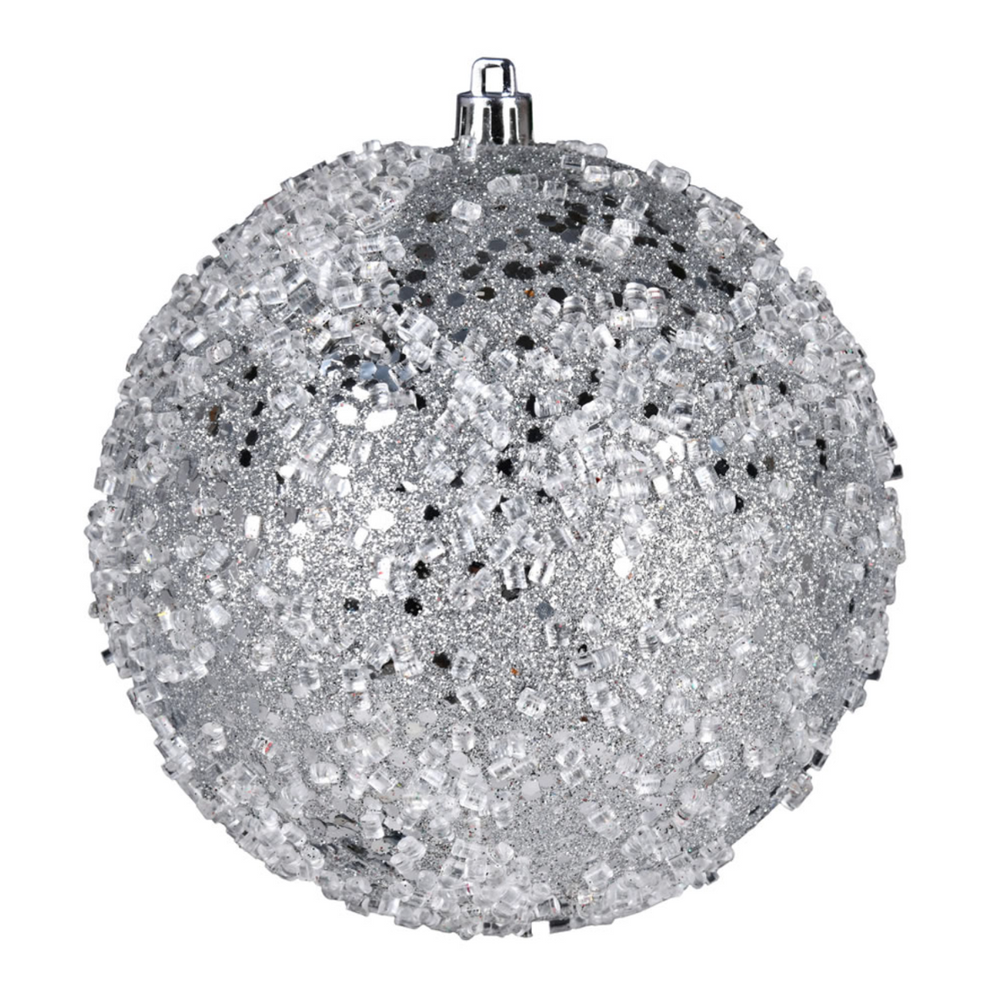 4.75" Silver Glitter Hail Ball Ornament (Set of 4)