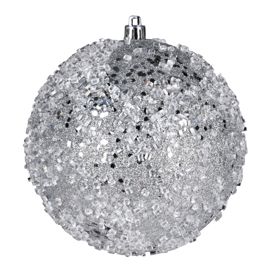 4.75" Silver Glitter Hail Ball Ornament (Set of 4)