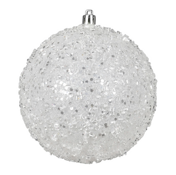 4.75" White Glitter Hail Ball Ornament (Set of 4)