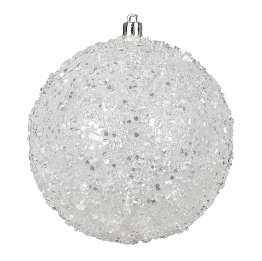 4.75" White Glitter Hail Ball Ornament (Set of 4)