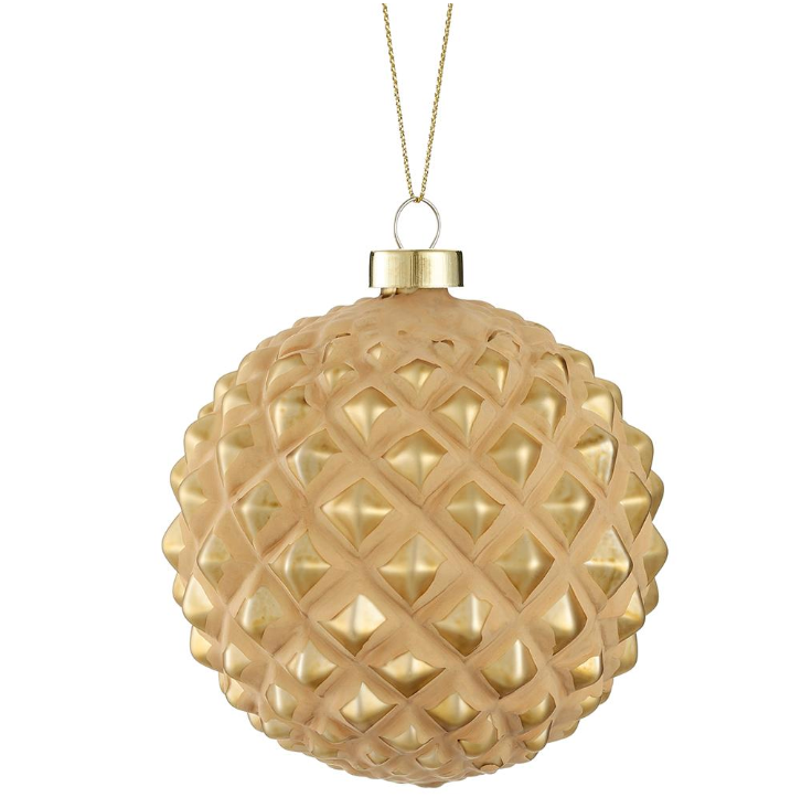 4" Textured Gold Glass Ball Ornament