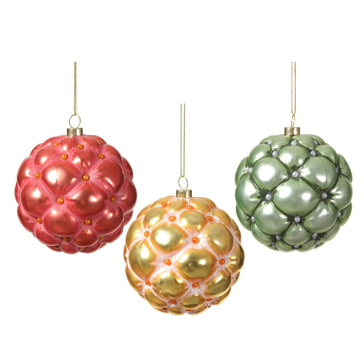 4" Textured Glass Ball Ornament (Set of 3)