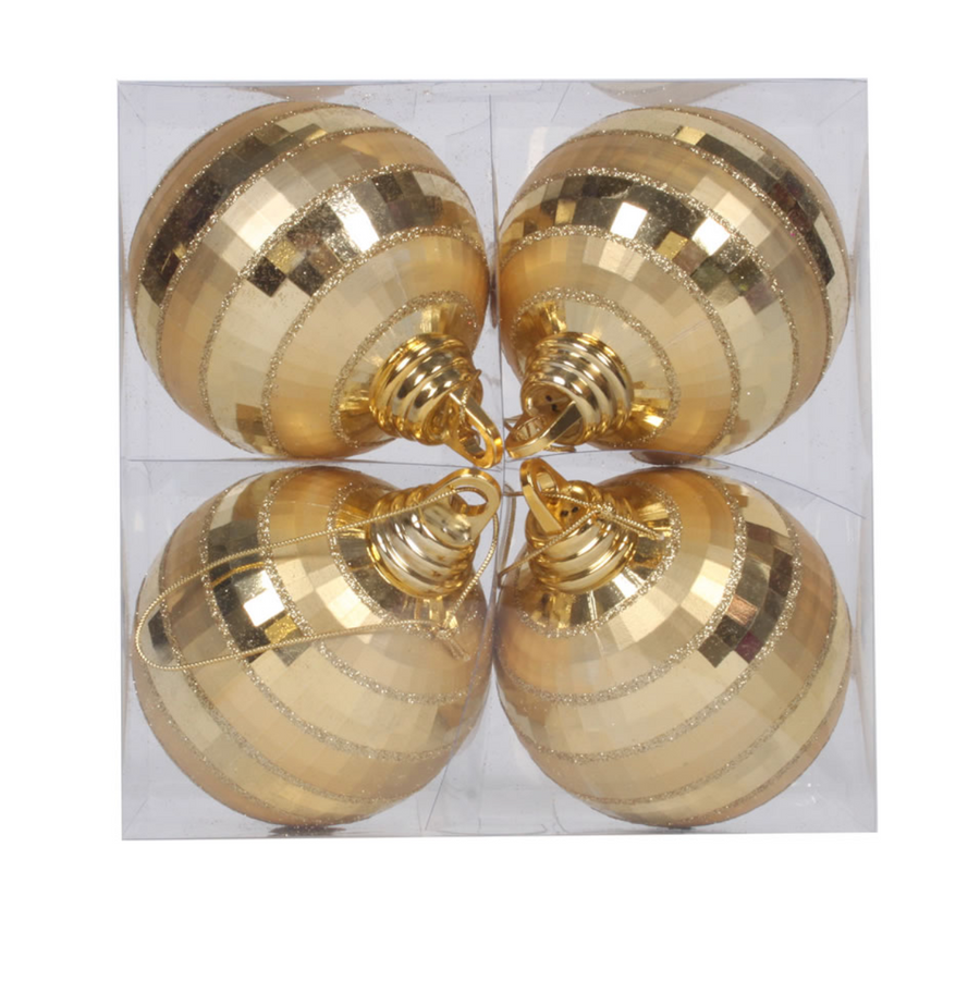 4" Gold Shiny and Matte Mirror Ball Christmas Ornament (Box of 4)