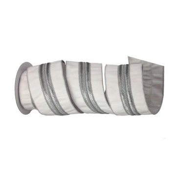 4” White Ribbon with Silver Trim