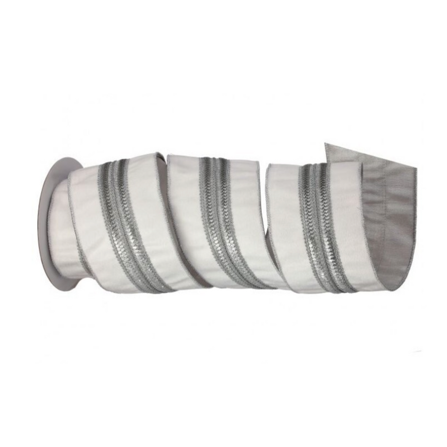 4” White Ribbon with Silver Trim