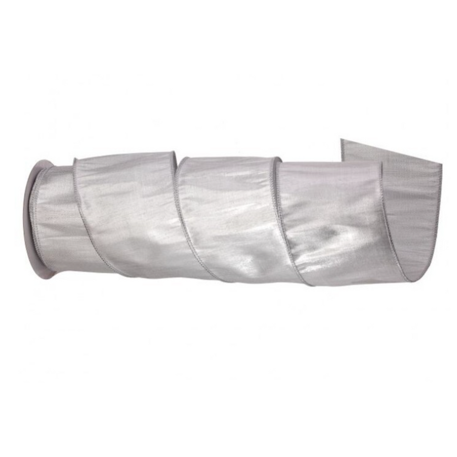 4" Silver Metallic Dupion Ribbon