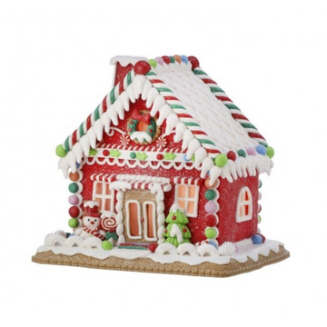 Red Snowy Gingerbread House