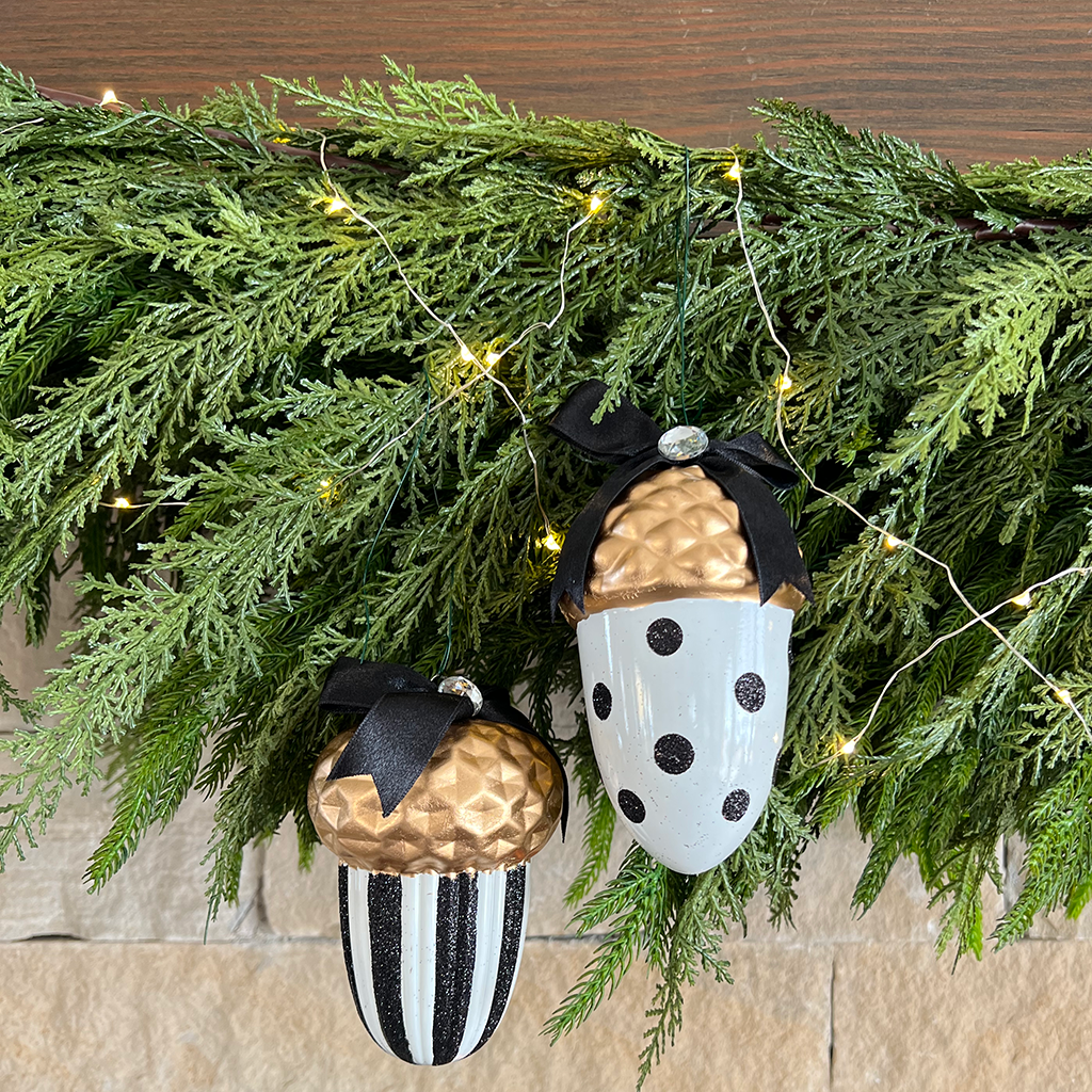 6” Black & White Acorn (Set of 2)
