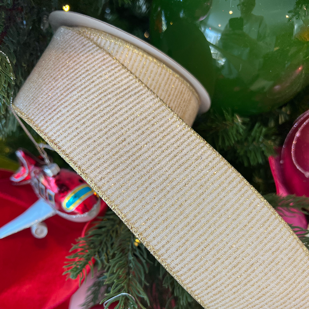 2.5"x5yds White and Gold. Stripe Ribbon