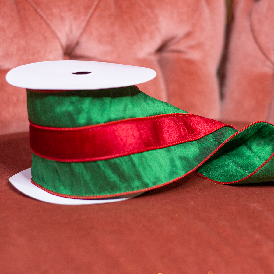 4" Green and Red Striped Ribbon