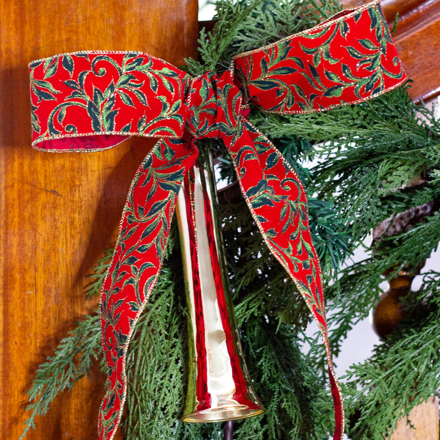 2.5” Red Velvet Ribbon with Leaf Design