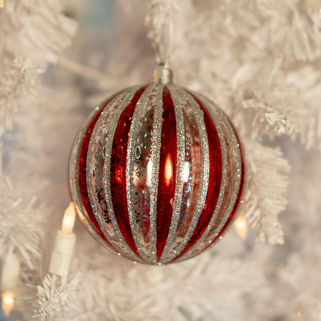 3.9” Red and Silver Mercury Ball Ornament (Box of 4)