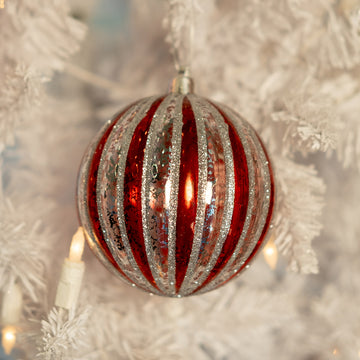 3.9” Red and Silver Mercury Ball Ornament (Box of 4)