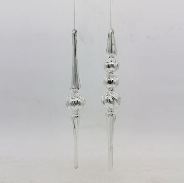 4” Silver Glass Icicle Ornament (Set of 2)