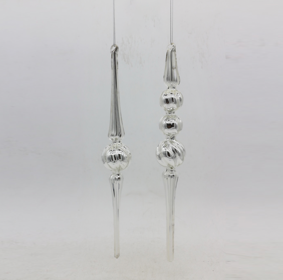 4” Silver Glass Icicle Ornament (Set of 2)