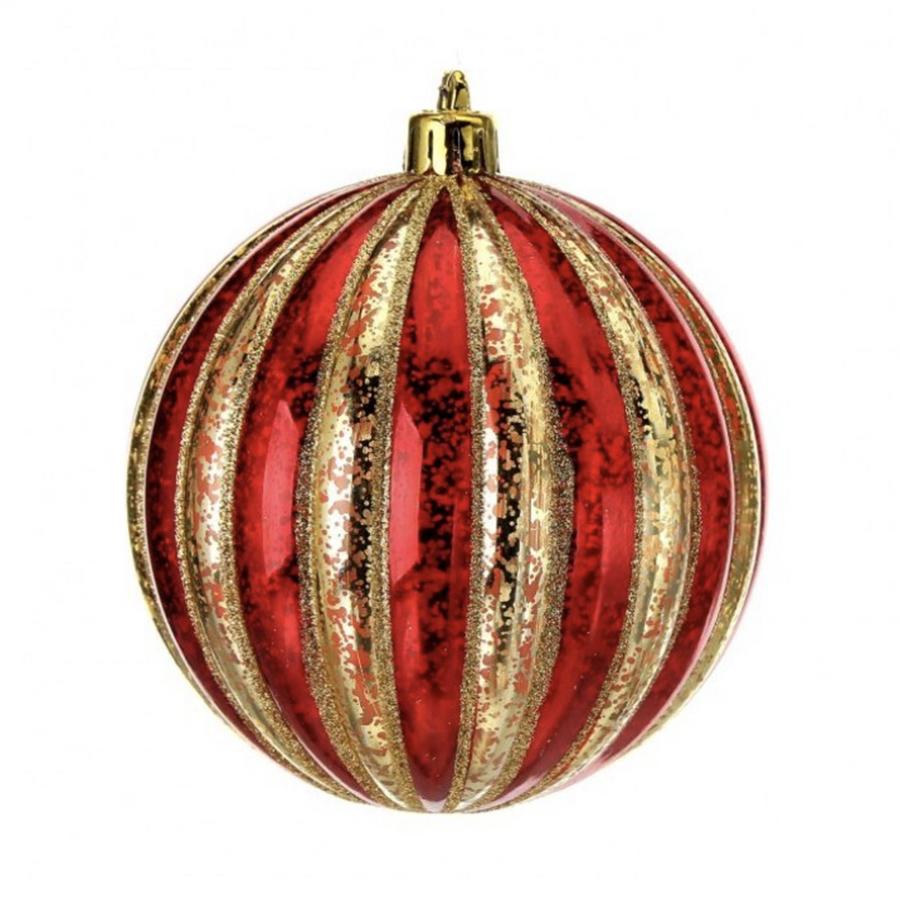3.9” Red and Gold Mercury Ball Ornament (Box of 4)