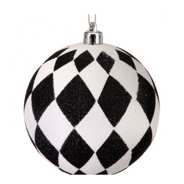 Black and Whiite Harlequin Ball Ornament (Box of 3)