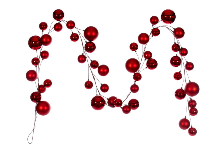 10' Red Matte and Shiny Ball Ornament Garland