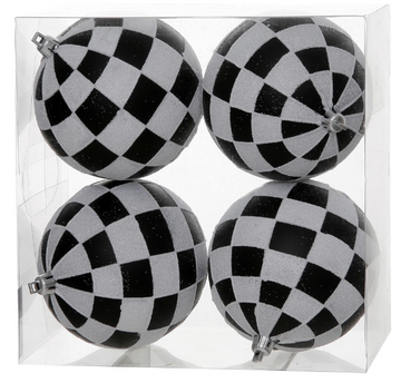 4.7" Black and White Checkered Glitter Ball (Box of 4)