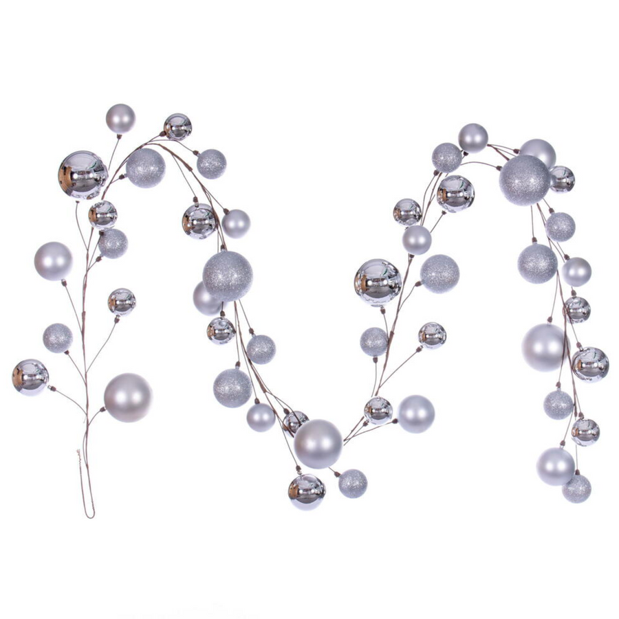 10' Silver Matte and Shiny Ball Ornament Garland