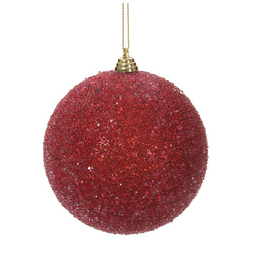 4" Red Beaded Plastic Ball Ornament