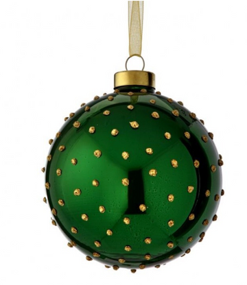4" Green and Gold Polka Dot Glass Ball Ornament