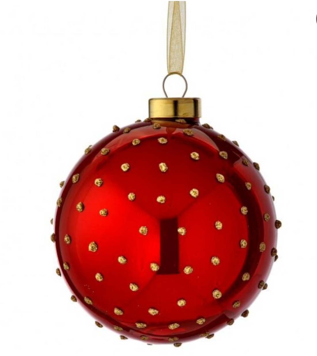 4" Red and Gold Glittered Polka Dot Ball Ornament