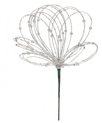 20" Silver/Clear Beaded Floral Stem