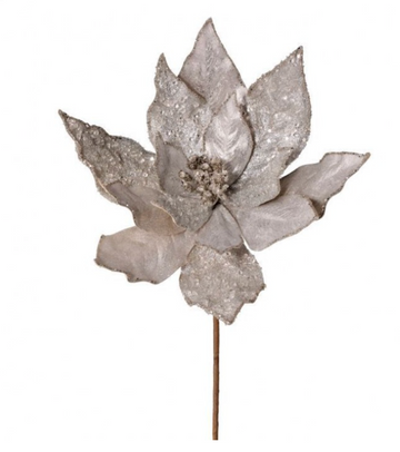 24" Silver Glitter Poinsettia Stem