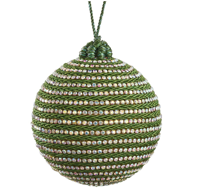 4" Green Diamond Braided Ball Ornament