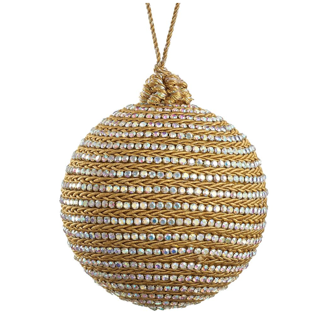 4" Yellow Gold Diamond Braided Ball Ornament