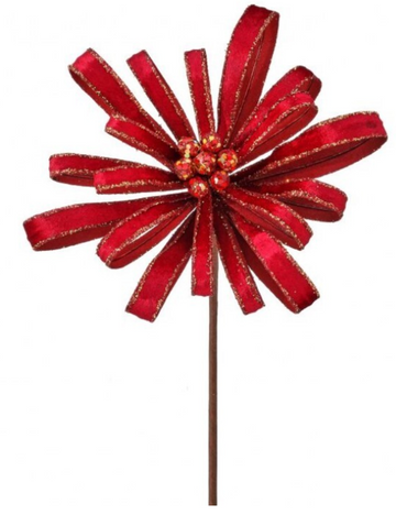 18" Burgundy Velvet Glitter Ribbon Stem