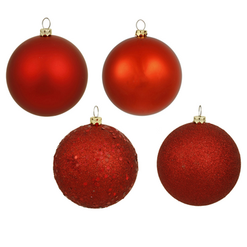 6" Red 4-Finish Ball Ornament (Set of 4)