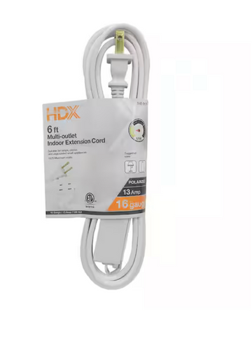 6' White Extension Cord