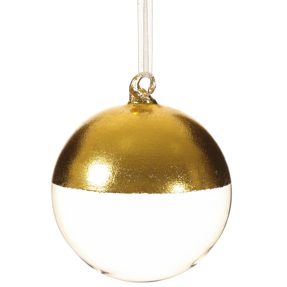 4” Gold Dipped Clear Glass Ball Ornament