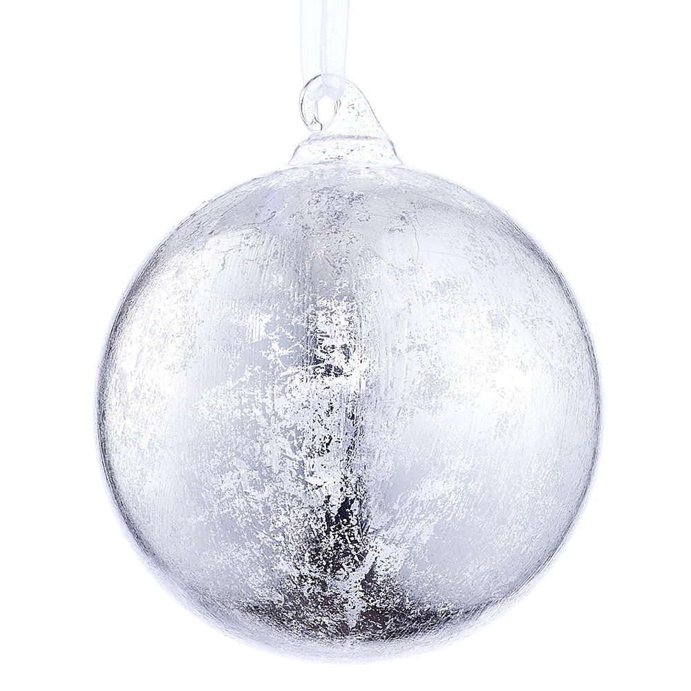 4” Silver crackel Ball Ornament