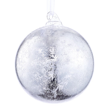 4” Silver crackel Ball Ornament