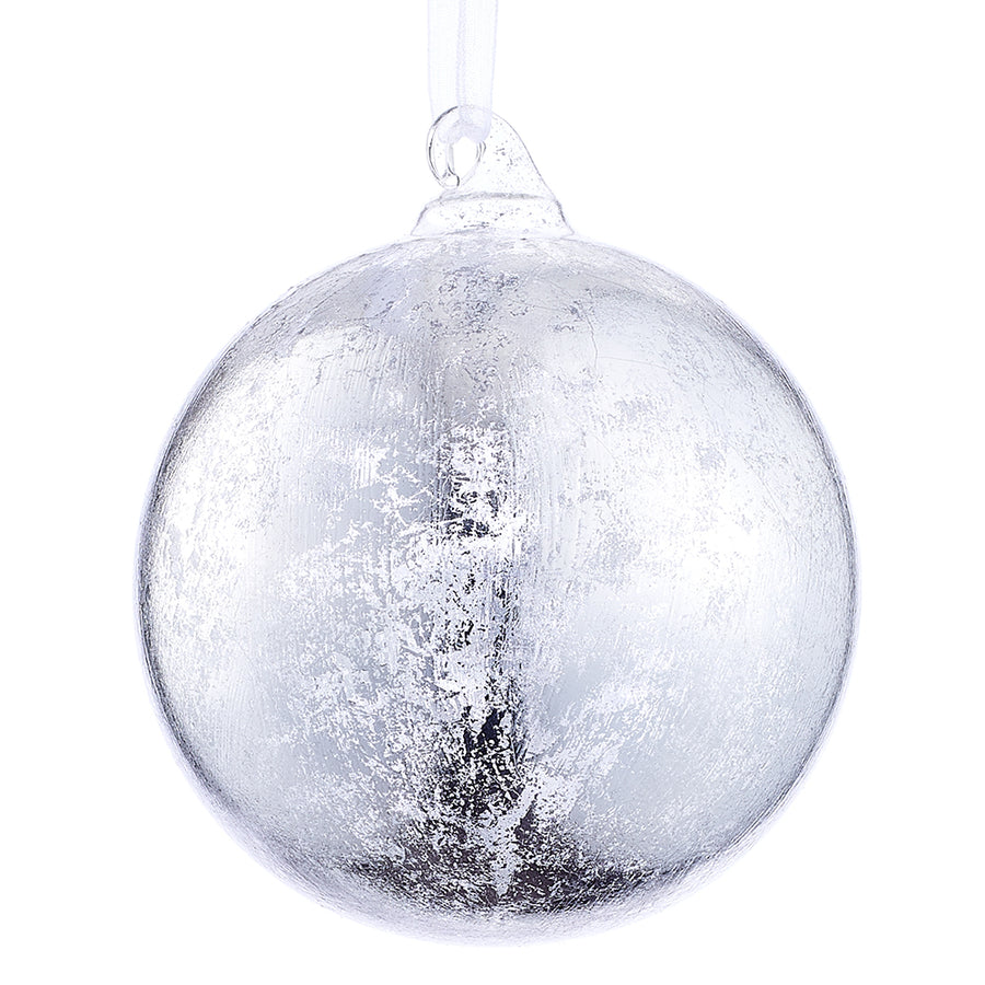 4” Silver crackel Ball Ornament